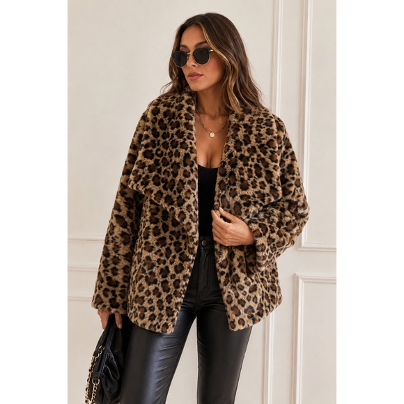 Cy Fashion Jackets & Blazers - Mob Wife Leopard Faux Fur Jacket Animal Print Teddy Coat Medium